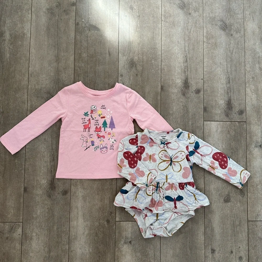 Carter’s  romper tutu shirt & members mark shirt girls size 18 months Euc